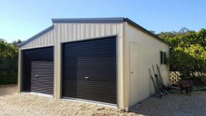 Monopitch double steel garage in vertical K panel by Judds Garages